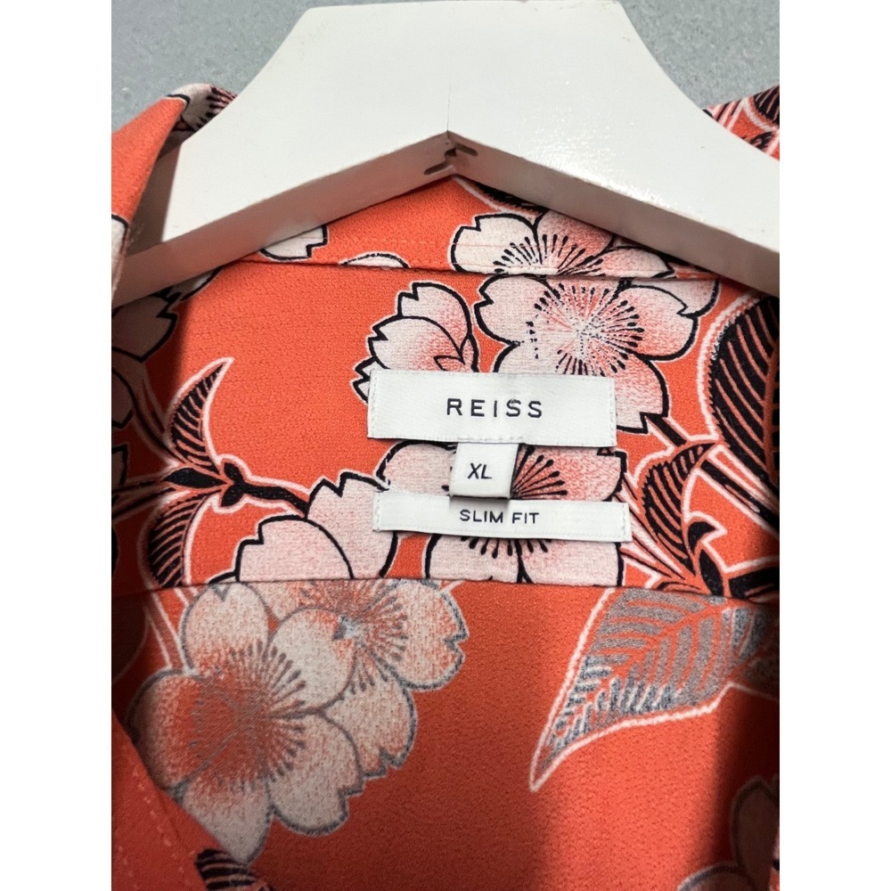 Reiss Freddie Mens XL Slim Fit Floral Long Sleeve Button Down Shirt Coral salmon